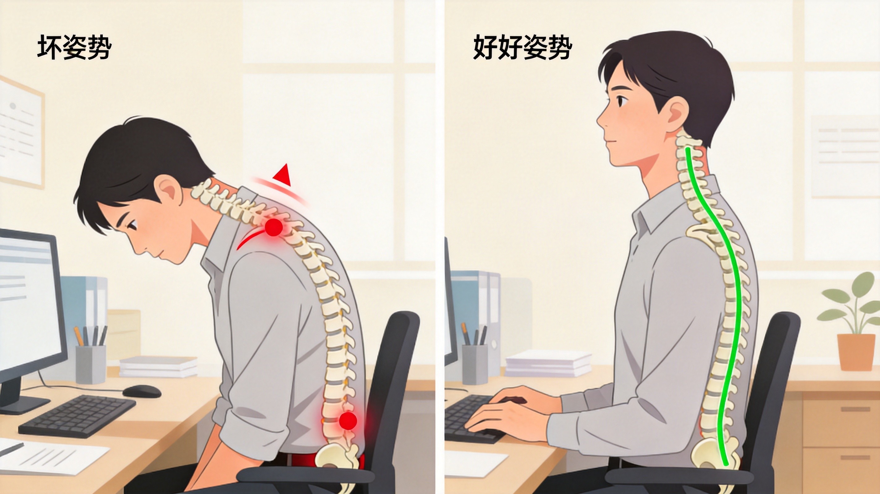正确坐姿与错误坐姿对比